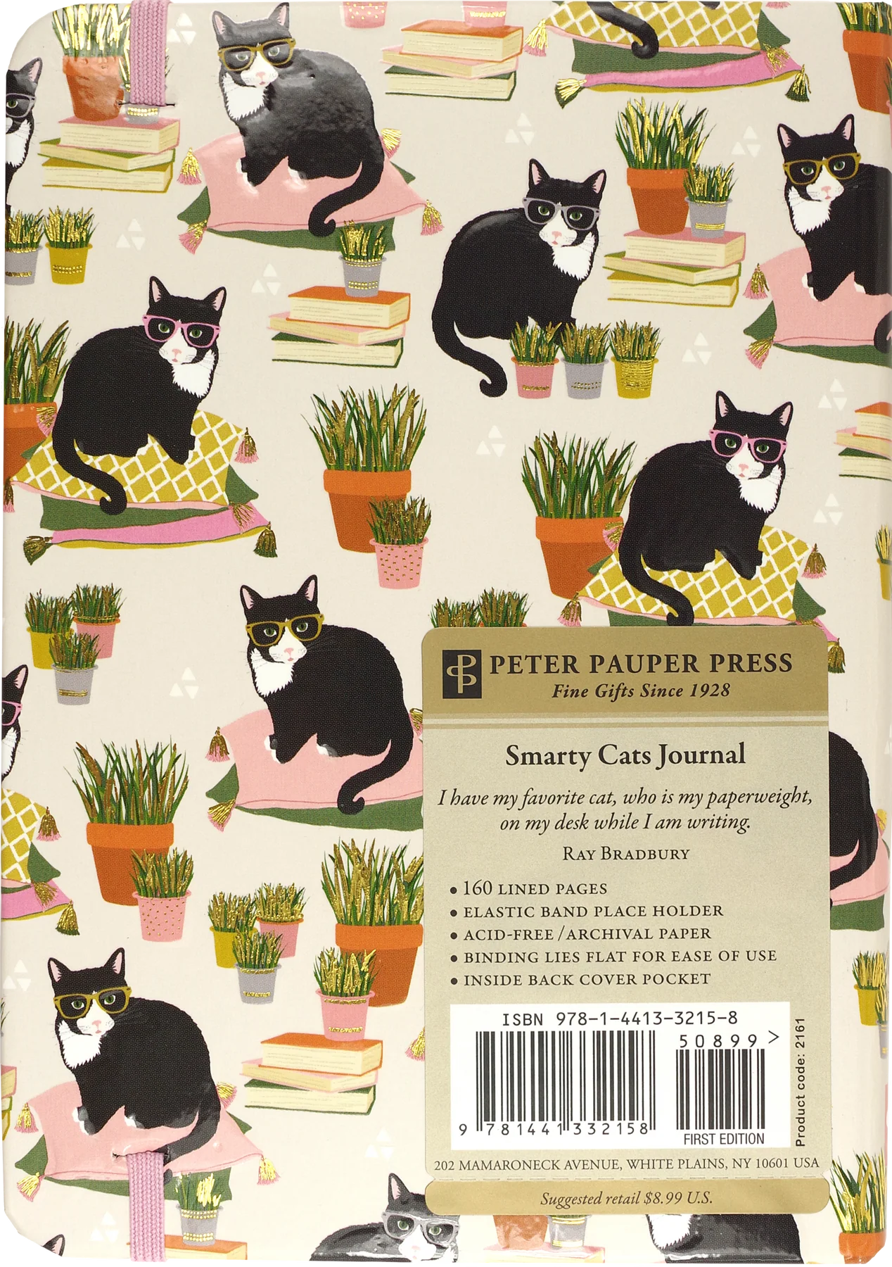 Peter Pauper Press Small Journal Smarty Cats back cover with blackcats on cushions