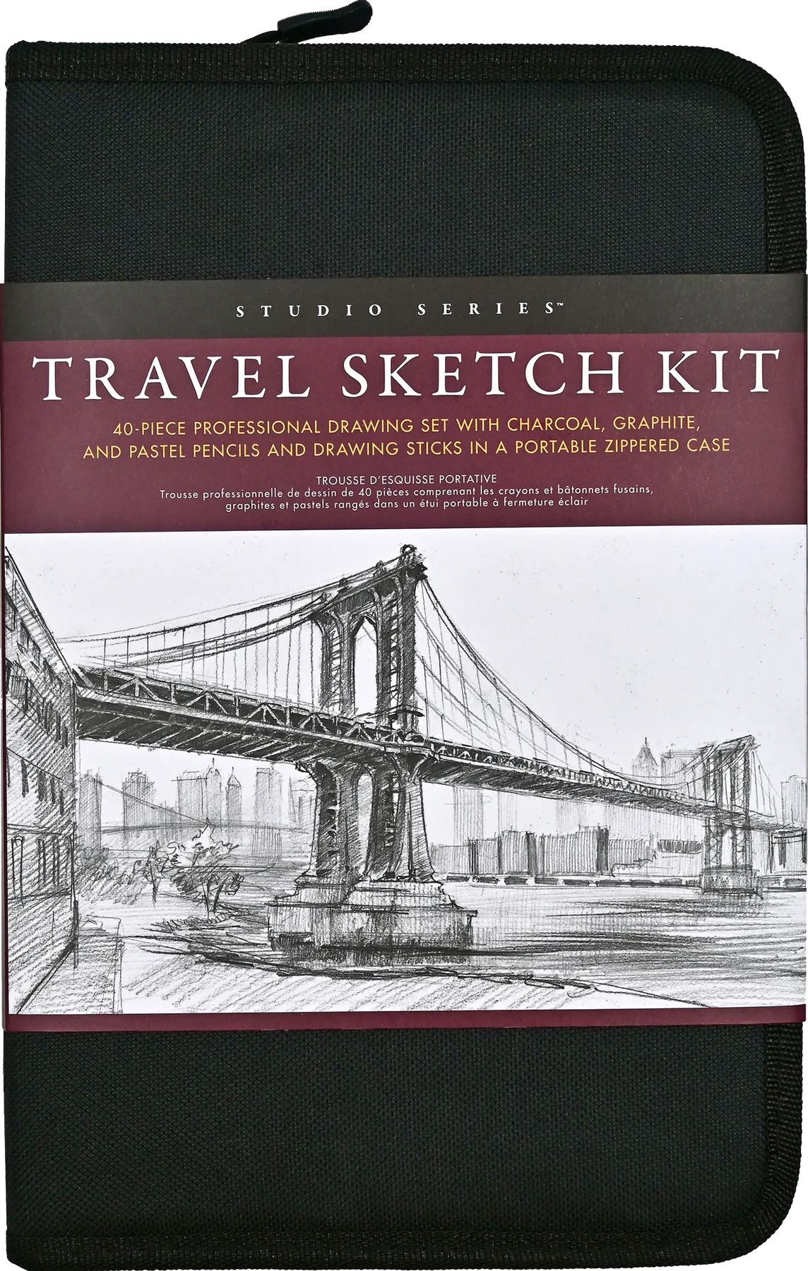 Peter Pauper Press Studio Series 40pc Travel Sketch Kit with black cover and bridge illustration on a white background