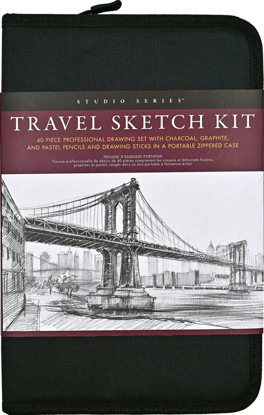 Peter Pauper Press Studio Series 40pc Travel Sketch Kit with black cover and bridge illustration on a white background