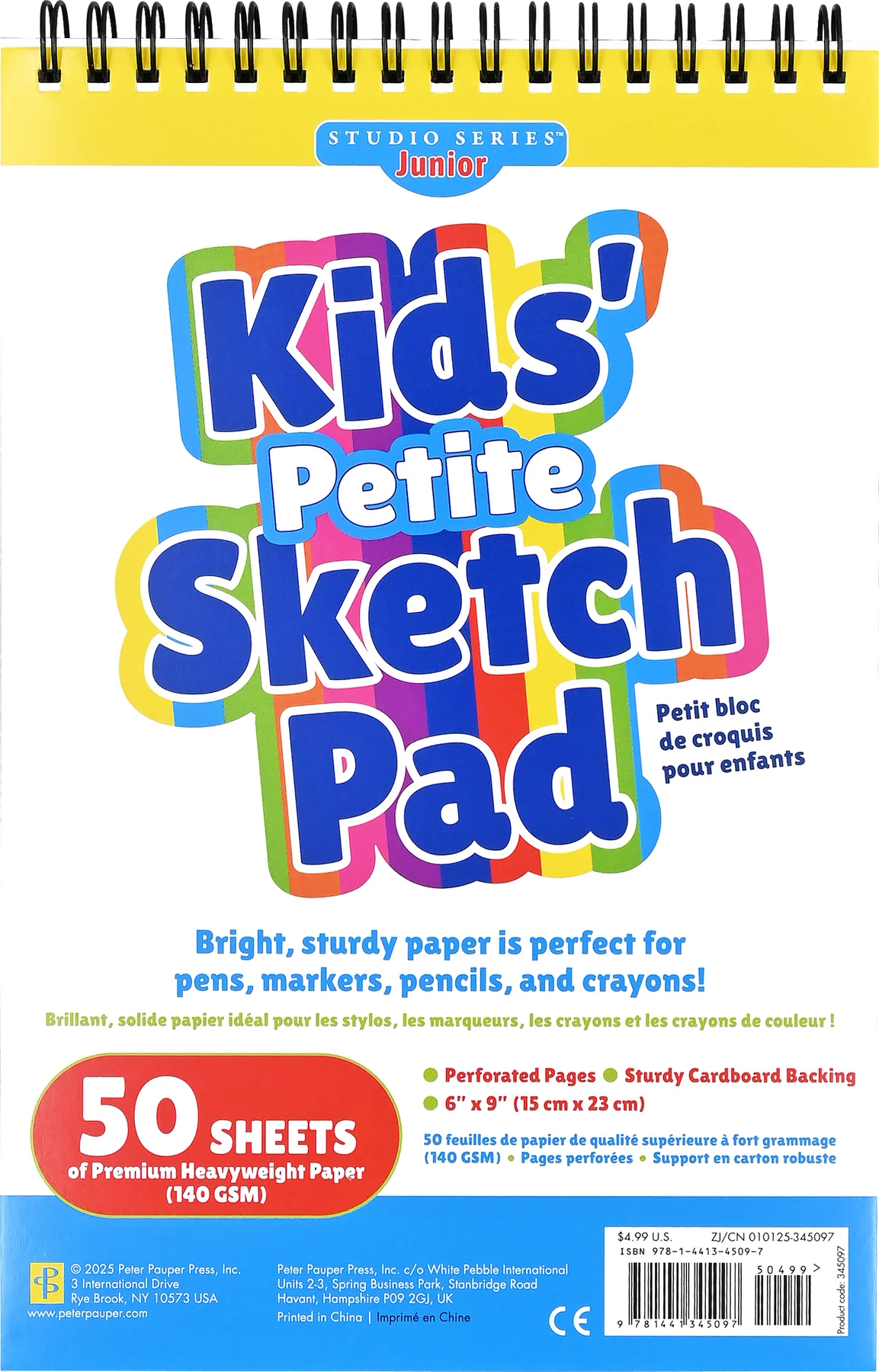 Peter Pauper Press Studio Series Junior Kids' Petite Sketch Pad 50 Sheets