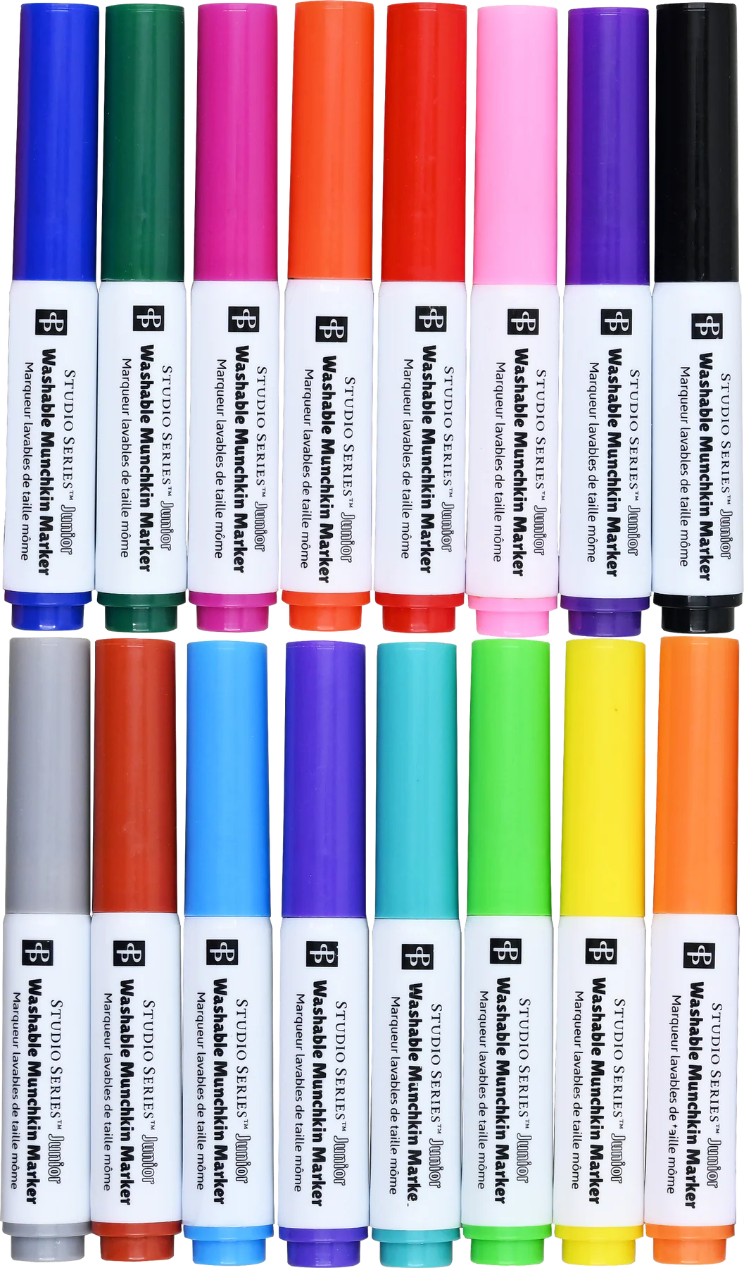 Set of 16 colorful Peter Pauper Press Studio Series Junior Washable Munchkin Markers with visible brand name on a white background