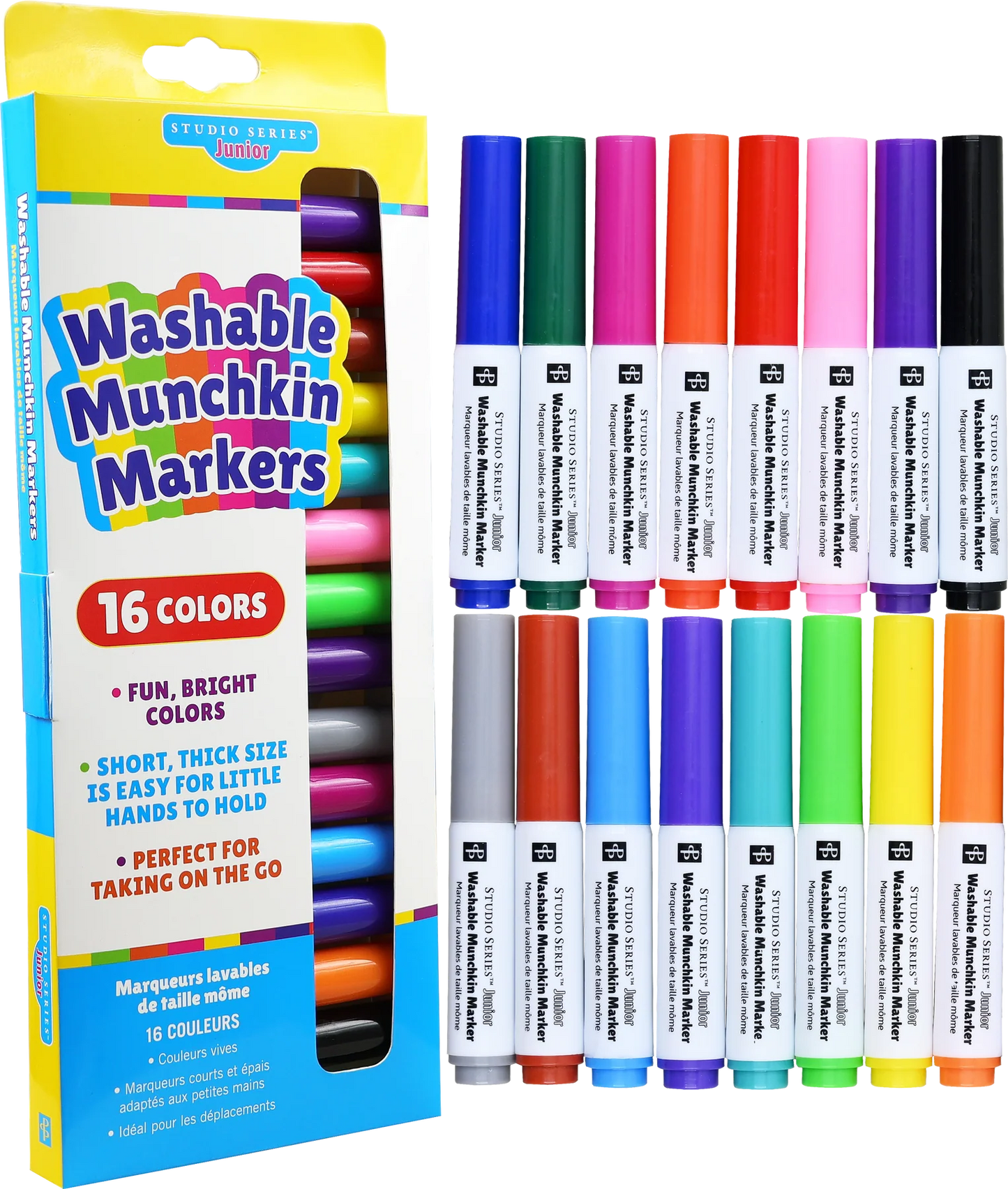 Set of Peter Pauper Press Studio Series Junior Washable Munchkin Markers with packaging on a white background