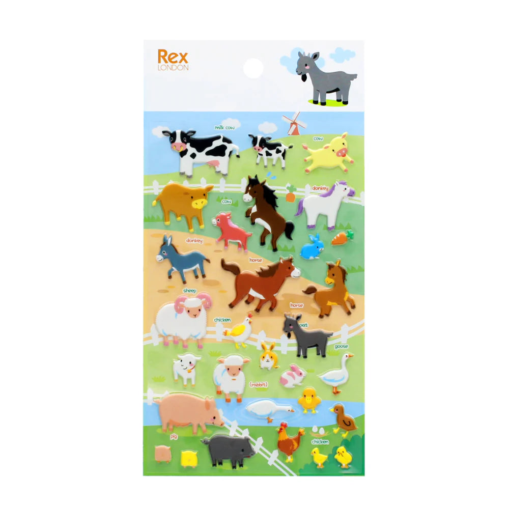 Rex London Puffy Stickers Farm Animals