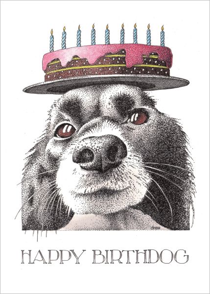 Simon Drew Greeting Card – Happy Birthdog featuring humorous dog birthday pun illustration, printed in Australia.