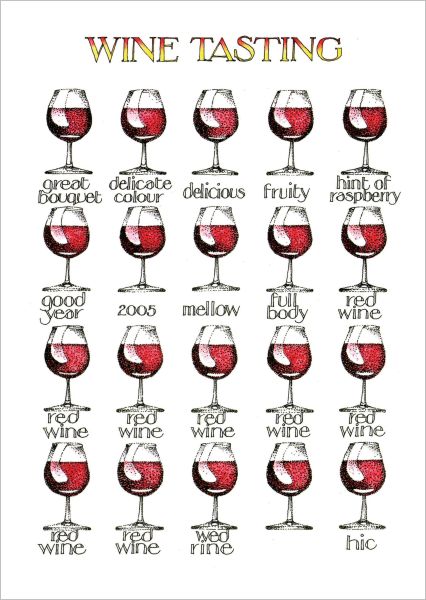 Simon Drew Greeting Card – Wine Tasting design featuring humorous illustration about wine, printed in Australia.