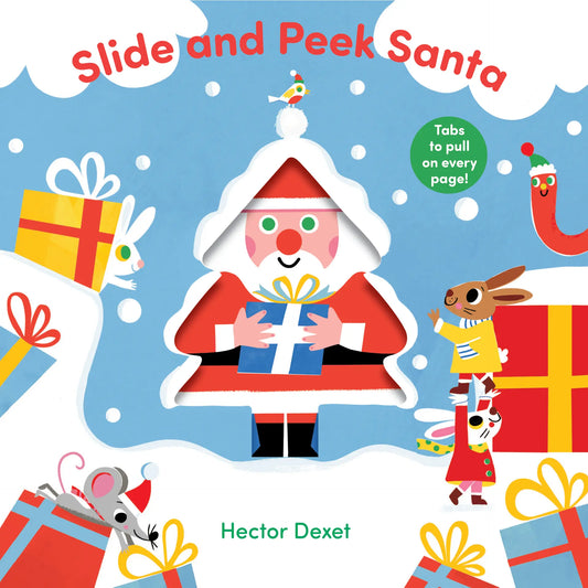 Slide and Peek Santa board book by Hector Dexet with interactive sliders and colourful Christmas illustrations – children’s Christmas board book at Plato’s Wonder. Create. Discover.