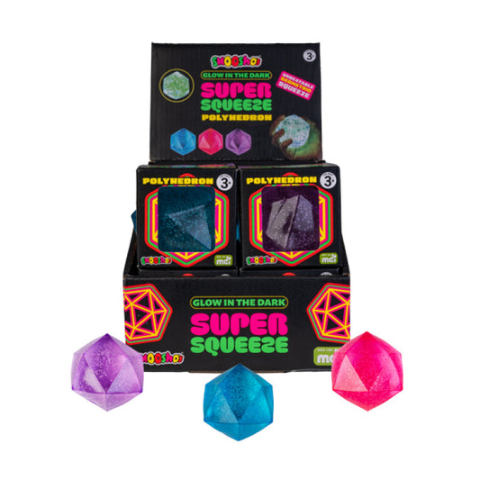 Smooshos Super Squeeze Glow in the Dark Polyhedron with packaging on a white background