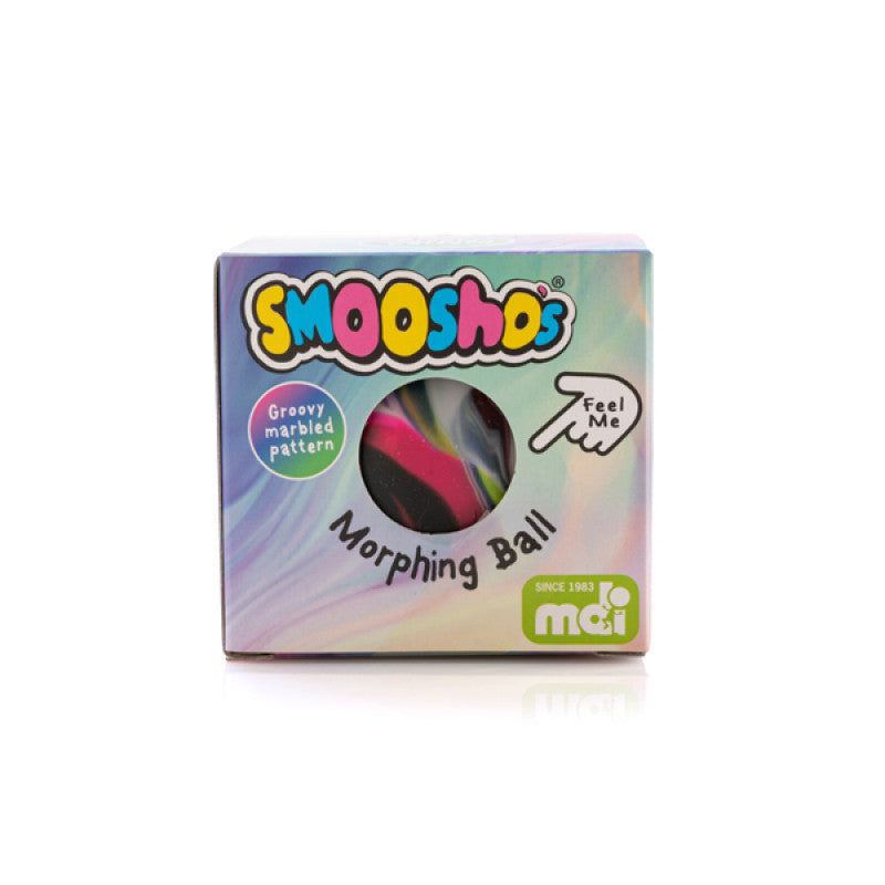 Box of Smooshos morphing ball with colorful packaging on a white background