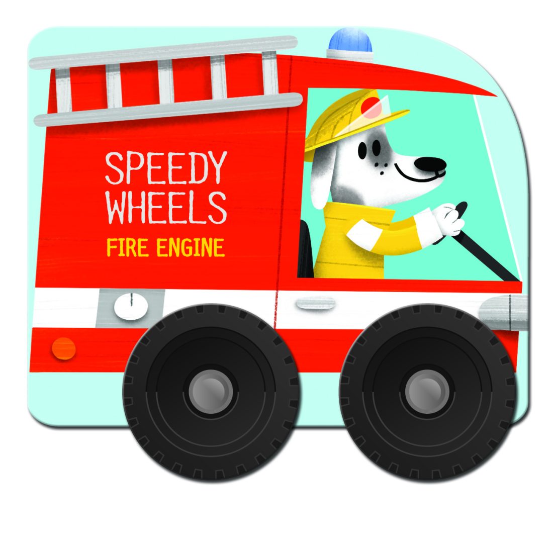 Cover of Speedy Wheels – Fire Engine board book showing a bright red fire engine on wheels – fun vehicle story for toddlers aged 2–5.