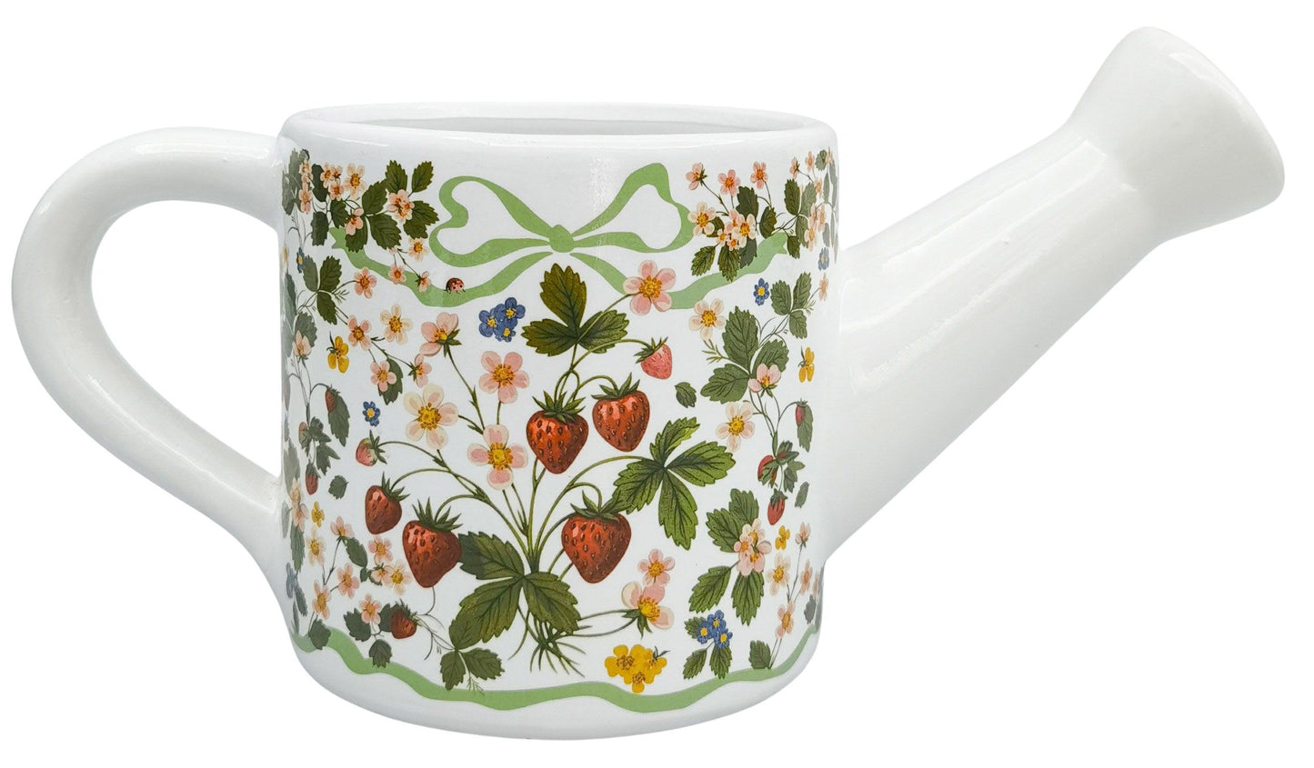 Strawberry Fields Watering Can Planter Red and Green