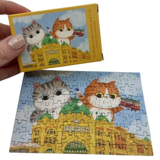 The Puzzle Collab 99pc Micro Jigsaw Puzzle The Flinders Street Station and Cats