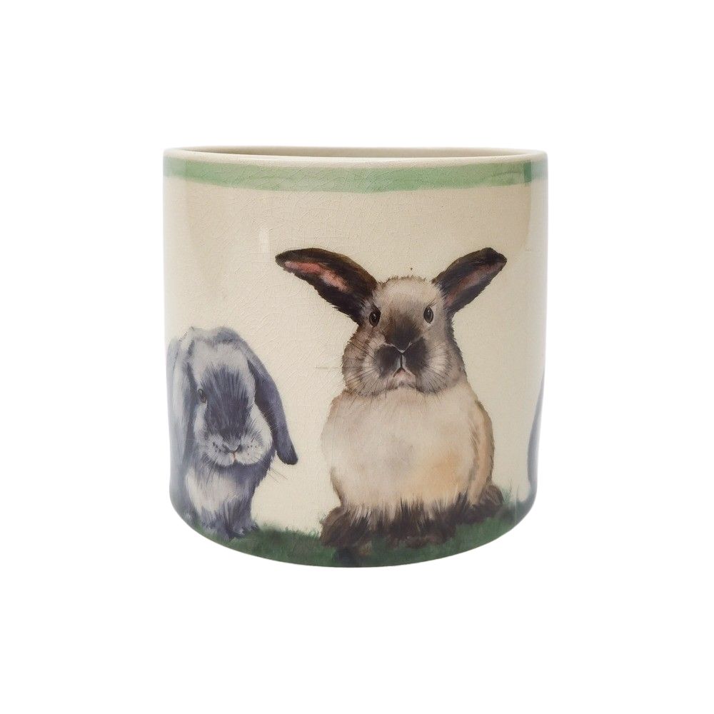 Urban Products 12 cm ceramic planter with two illustrated bunnies