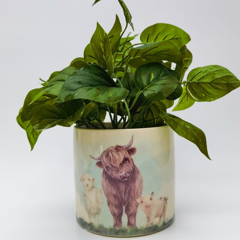 Urban Products Highland Cow And Friends Planter Brown 17cm
