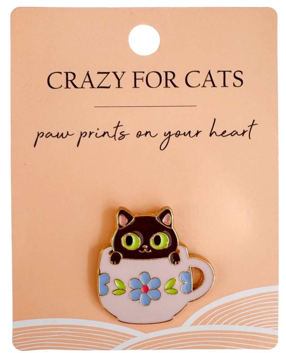 Urban Products Crazy For Cats Tea Cup Memento Pin Black