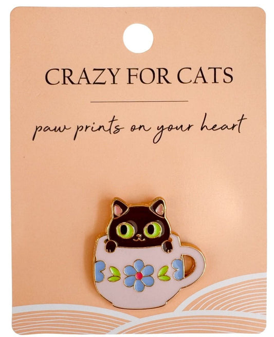 Urban Products Crazy For Cats Tea Cup Memento Pin Black