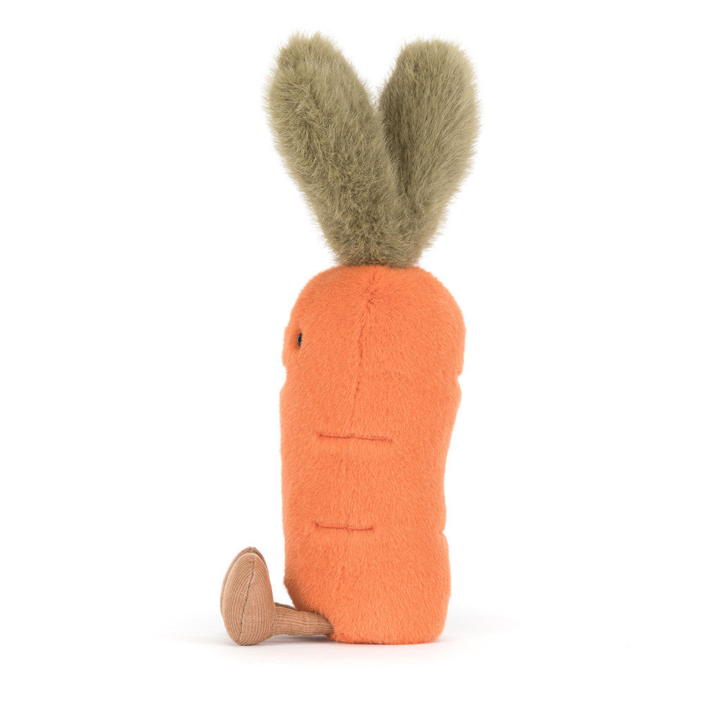 Side view of jellycat amuseables carrot Plush toy carrot on a white background