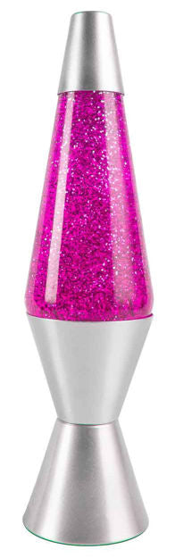 Lava Lamp with Pink Glitter Liquid on a Silver Stand