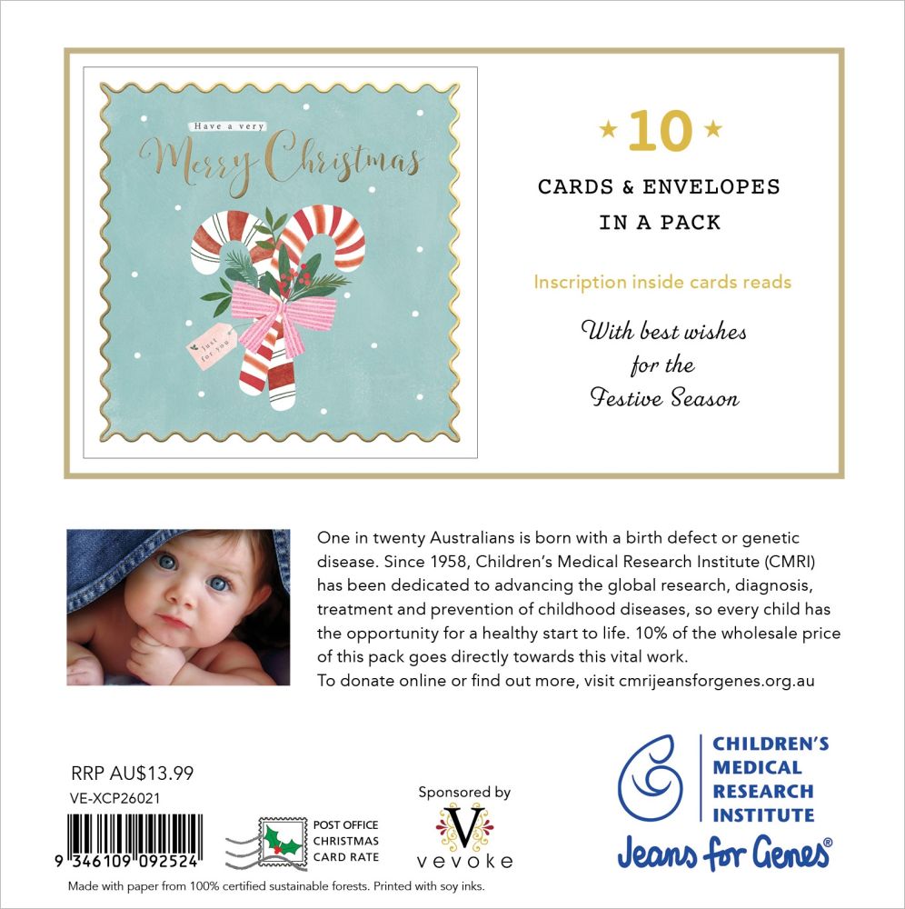 Charity Christmas Card 2026 10pk CMRI Candy Cane