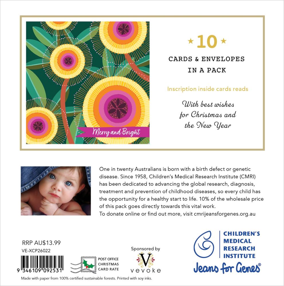 Charity Christmas Card 2026 10pk CMRI Merry and Bright