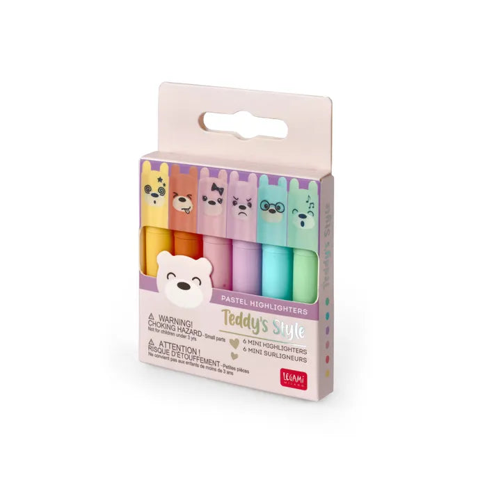 Legami Teddy's Style Mini Pastel Highlighters Set Of 6