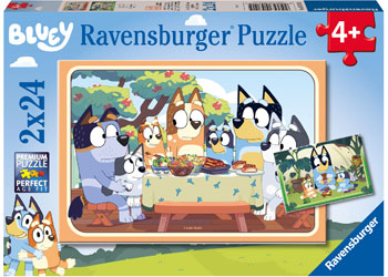 2x24pc Ravensburger jigsaw puzzles featuring Bluey and her family.