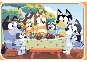 Part of the 2x24pc Ravensburger jigsaw puzzles featuring Bluey and her family.