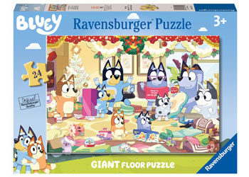 24 piece Giant Floor Puzzle featuring Bluey and her family at Christmas