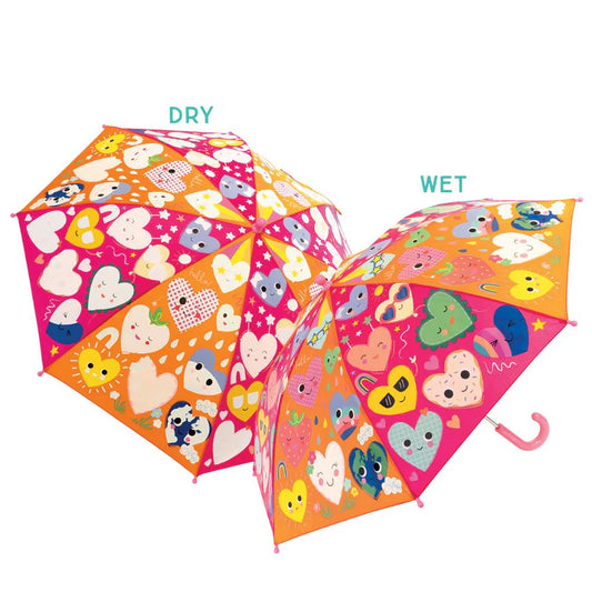 Floss and Rock colour-changing kids umbrella – magical heart themed umbrella that changes colour when wet