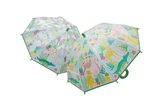 Jungle themed colour-changing umbrella for kids – fun and functional rain gear