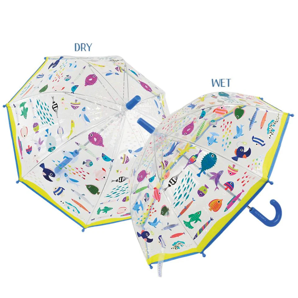 Floss and Rock colour-changing kids umbrella – magical ocean inspired umbrella that changes colour when wet