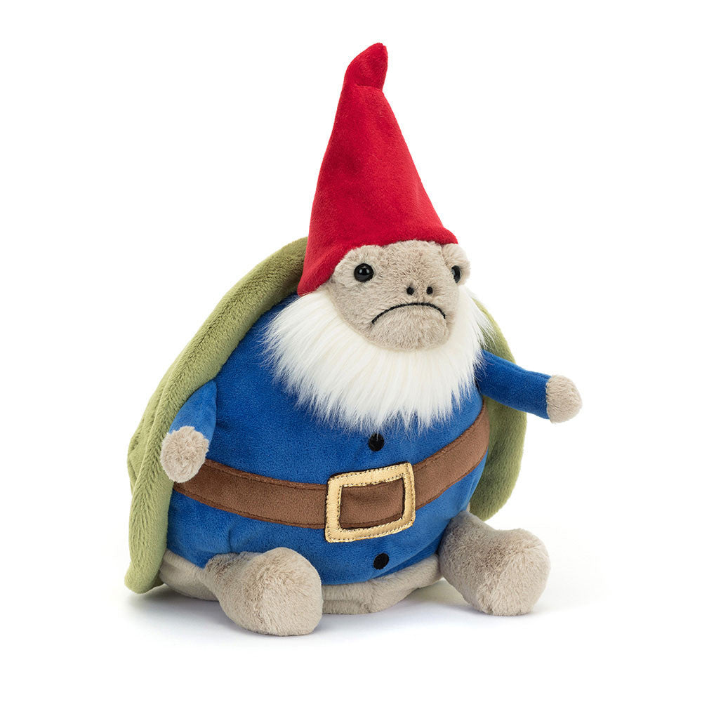 Jellycat Timmy Turtle Garden Gnome from Plato’s – huggable plush turtle in gnome outfit, perfect for children and collectors