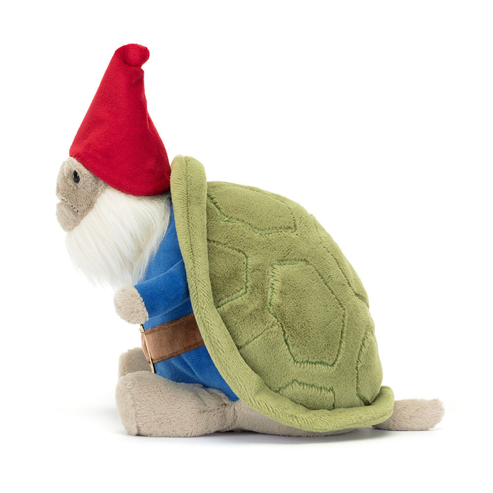 Jellycat Timmy Turtle Garden Gnome from Plato’s – huggable plush turtle in gnome outfit, perfect for children and collectors