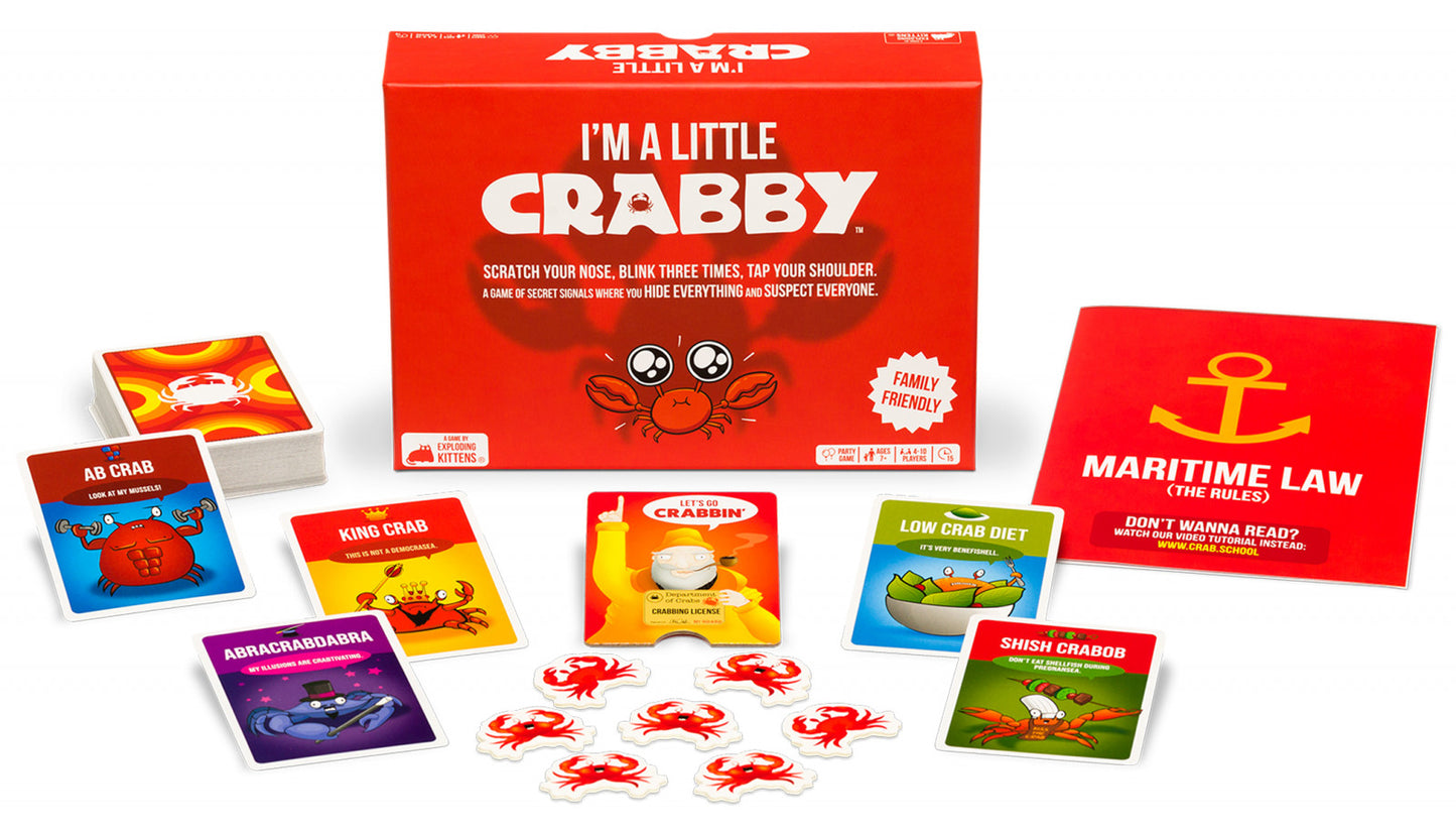 I'm a Little Crabby game set with cards and box on a white background