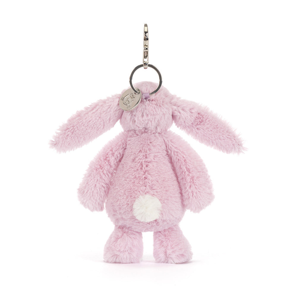 Back view of Jellycat Plush Thistlepop Blossom Bunny Bag Charm against a white background