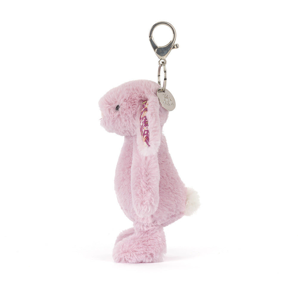 Side view of Jellycat Plush Thistlepop Blossom Bunny Bag Charm against a white background.