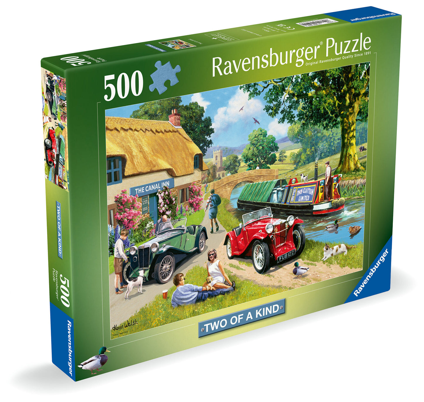Ravensburger 500pc puzzle box with vintage cars and a canal scene on a white background