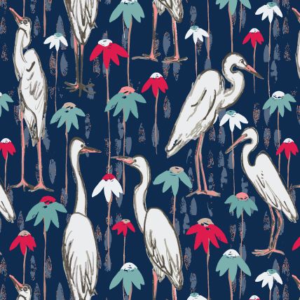 Ali Christina White Cranes on Navy Greeting Card