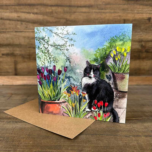 Alex Clark Greeting Card Cat And Tulips