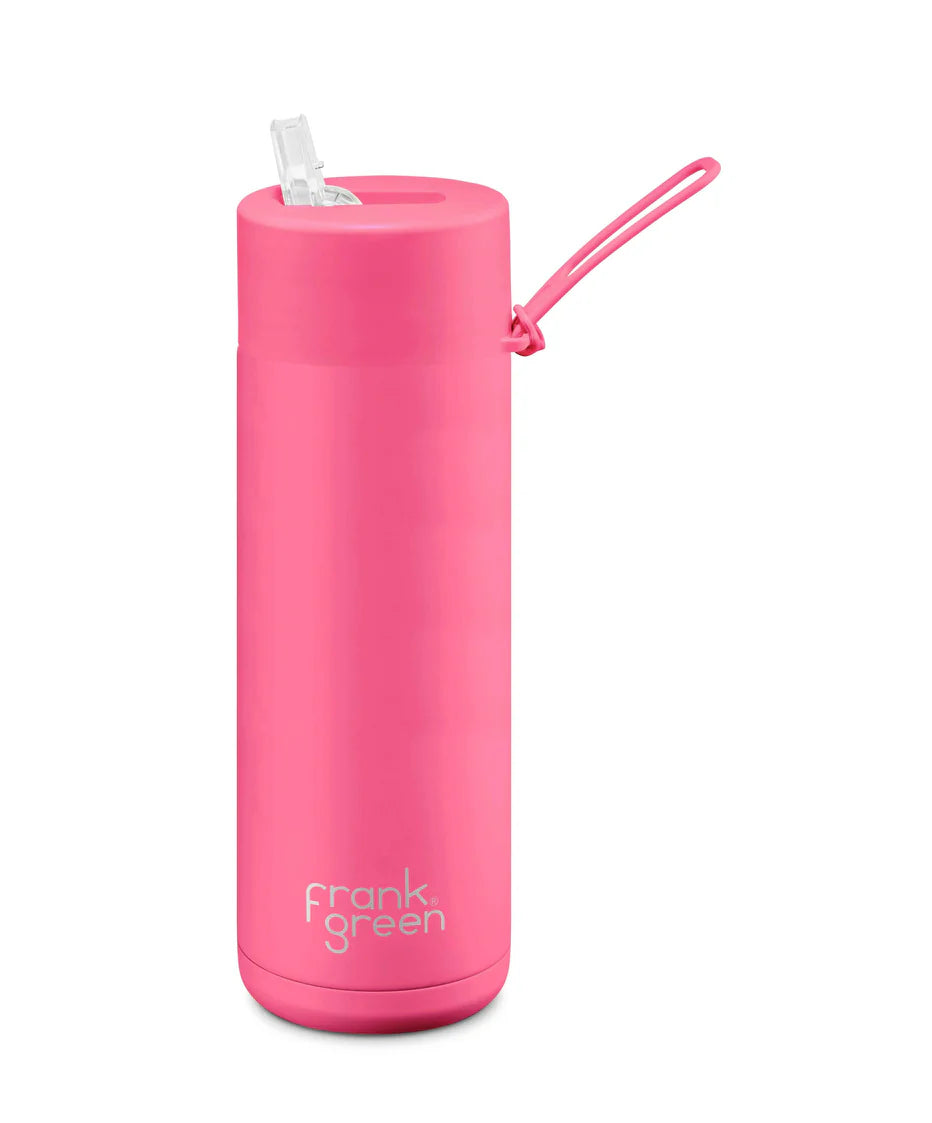 Frank Green 20oz Reusable Bottle with Straw Lid Neon Pink