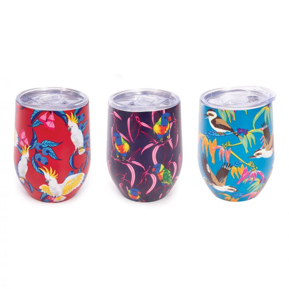 The Australian Collection Stemless Double Wall Wine Tumbler Aus Birds