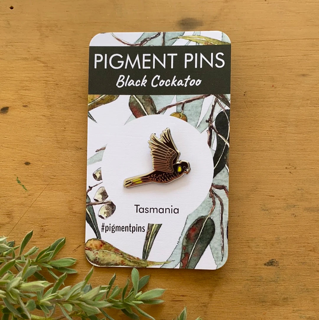 Pigment by Monica Reeve Enamel Pin Black Cockatoo