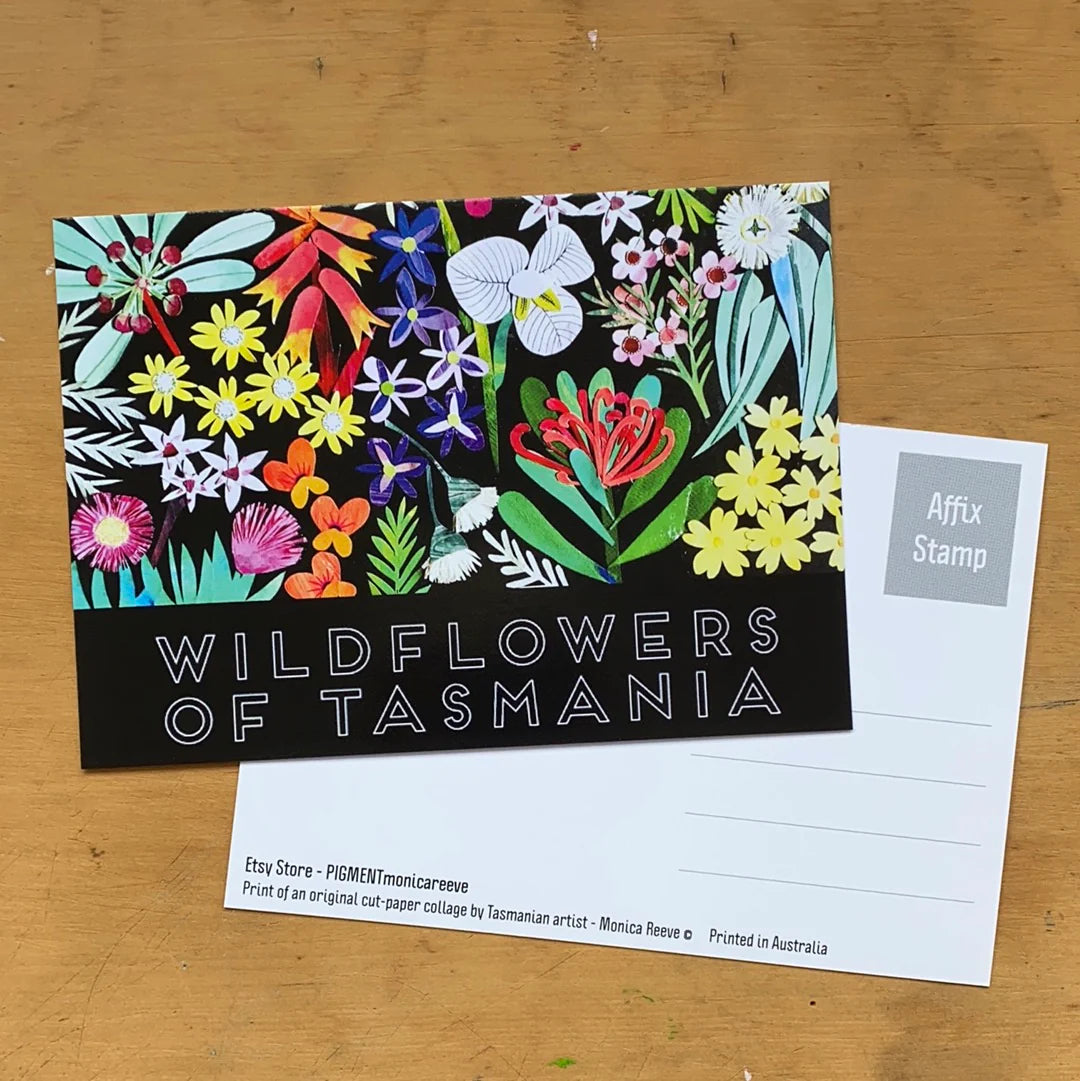Pigment by Monica Reeve Postcard Wildflowers of Tasmania with Text