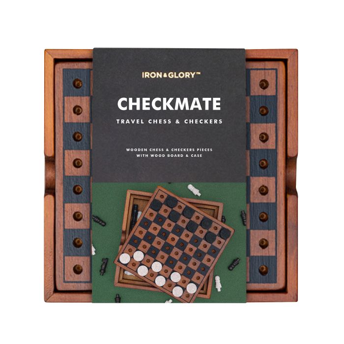 Iron & Glory Wooden Chess And Checkers Travel Size