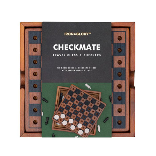 Iron & Glory Wooden Chess And Checkers Travel Size