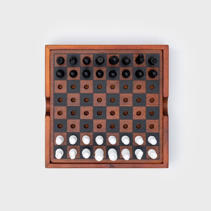 Iron & Glory Wooden Chess And Checkers Travel Size