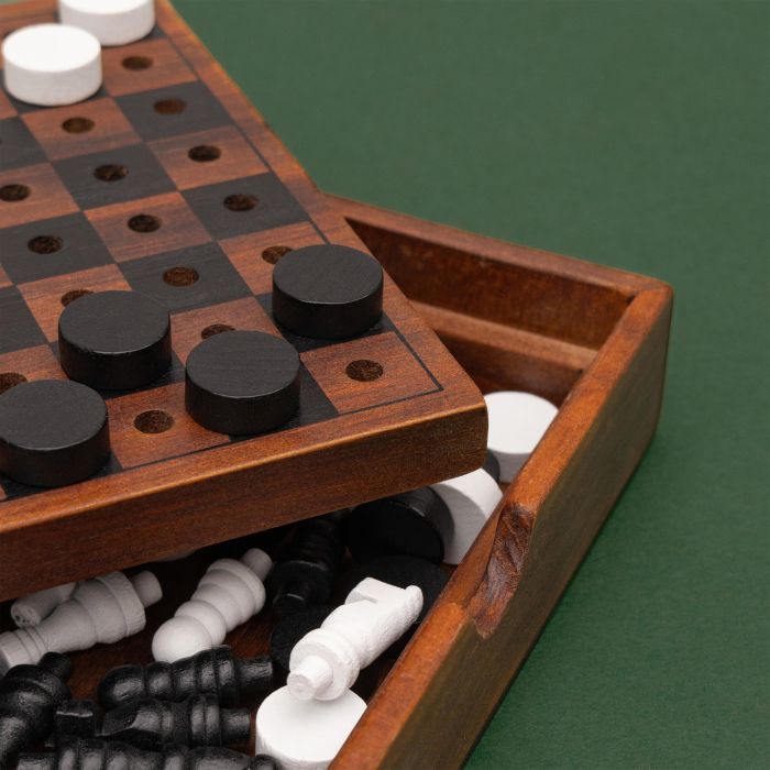 Iron & Glory Wooden Chess And Checkers Travel Size