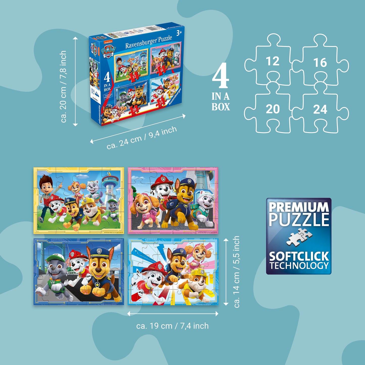 Ravensburger 4 in 1 12-24pc Jigsaw Puzzle Paw Patrol