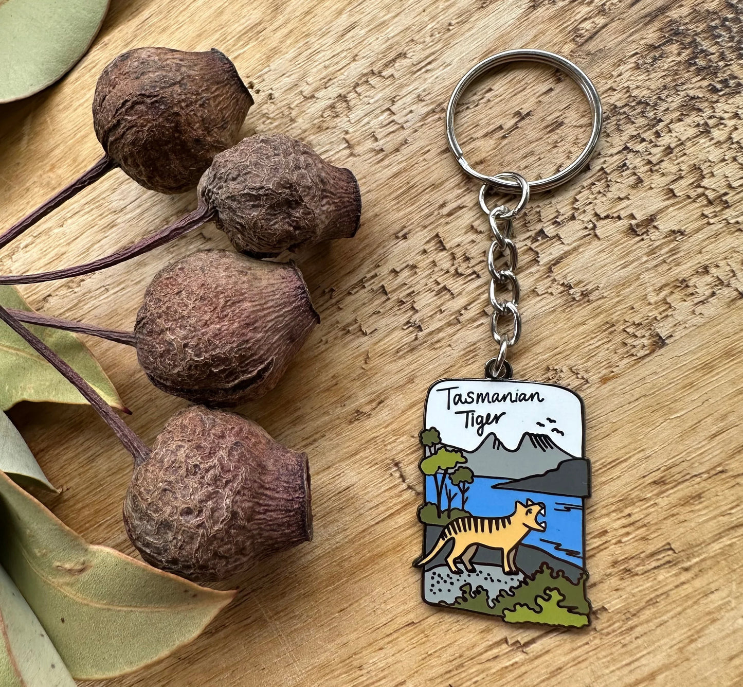 Pigment by Monica Reeve Enamel Keyring Tasmanian Tiger