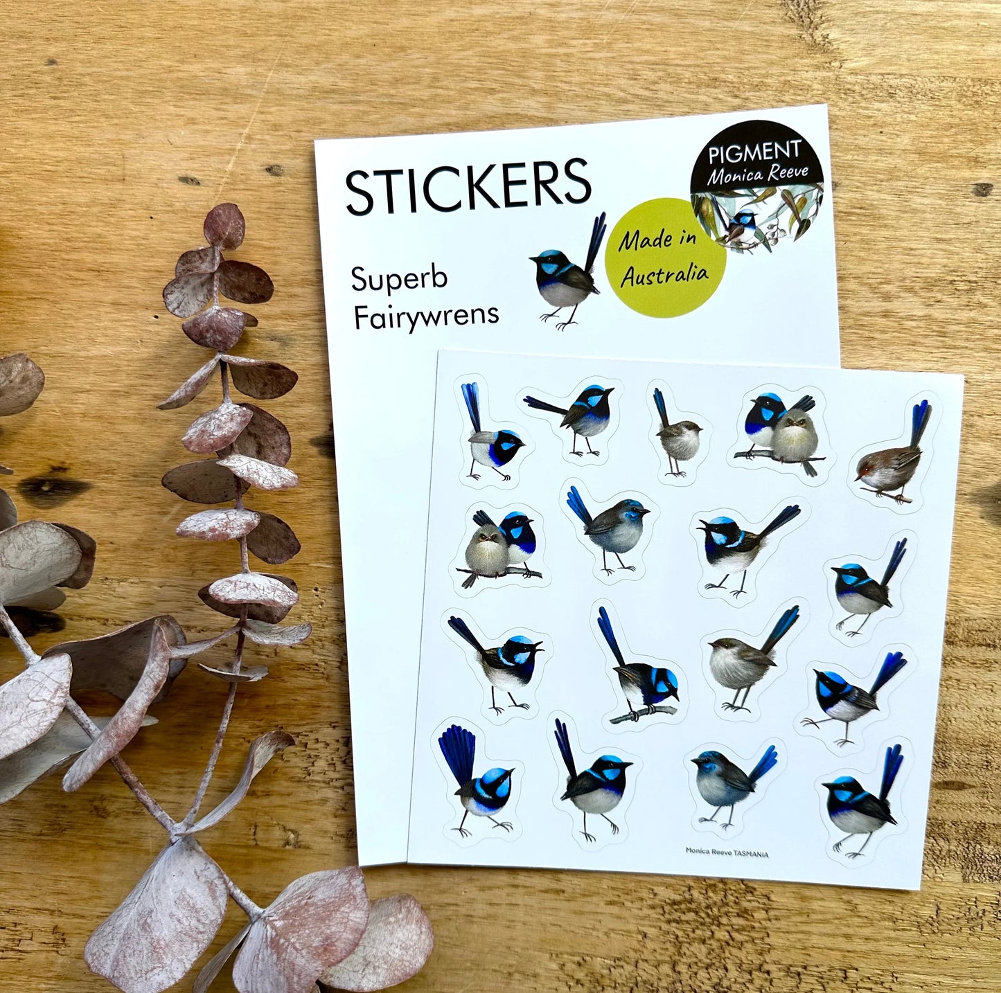 Pigment by Monica Reeve Stickers Tasmania Superb Fairywrens