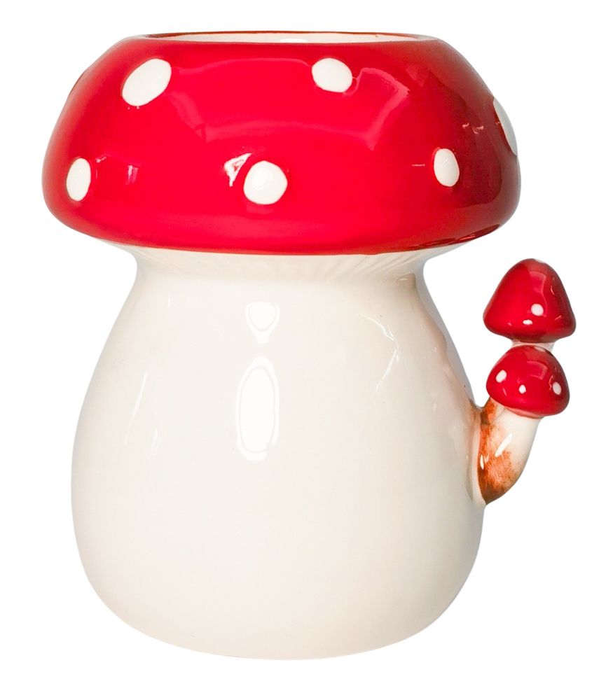 Toadstool Planter with little toadstools on the side against a white background